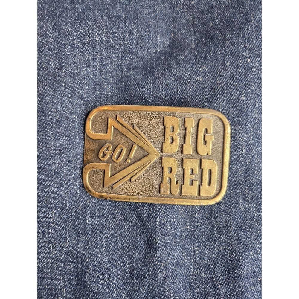 Vintage Go Big Red Solid Brass Belt Buckle Nebraska Football